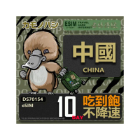 【鴨嘴獸 旅遊網卡】中國eSIM 10日吃到飽 高流量網卡 免插卡網卡(中國上網卡 免插卡 高流量網卡)