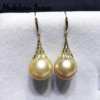 MADALENA SARARA 10-11mm Southsea Pearl Earrings 18K Gold Long Earrings Perfectly Round