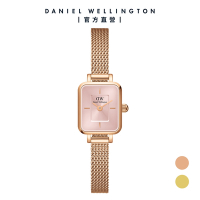 Daniel Wellington DW 手錶 Quadro Mini 15.4x18.2ｍｍ 方糖系列編織小方錶-蜜桃粉錶盤 DW00100650/DW00100655