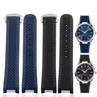 Rubber Silicone Watch Strap Fit For Omega Seamaster 300 AT150 Aqua Terra Ultra Light 8900 Steel Buckle Watchband Bracelets