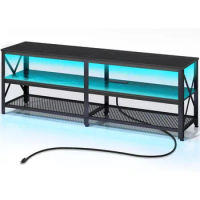Rolanstar TV Stand with Led Lights &amp; Power Outlets for 32/40/45/55/60/65/70 inch TVs 63" Width Entertainment Center