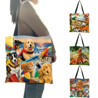 Women Fashion Handbag Large Shopping Bags Tote Lovely 3D Bomi Golden Retriever Print Shoulder Bags For Traveling School