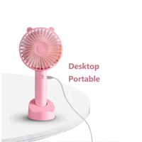 100pcs Mini Handheld Fan Portable Usb Rechargeable Battery Cooling Desktop with Base phone bracket 3 Modes for Travel Outdoor