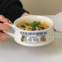 400ML American Vintage Ceramic Mushroom Bowl Breakfast Oat Cup Cute Ceramic Cups Flower Coffee Mug Premium Instant Noodle Bowl