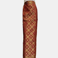 Rok Batik Wanita Model Span Warna Merah Gold - Bahan Kain Songket Bordir - Panjang, Motif Karet Nyam