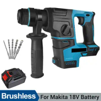 Brushless Electric Hammer Drill 4800ipm Cordless Rotary Hammer with 5pcs Drills Drilling Chiseling Tool for Makita 18V Battery