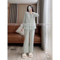 💝FREE-SHIP💝Đồ bộ bầu và sau sinh Mum's Shop BSS127 Bộ caro xanh cổ sen