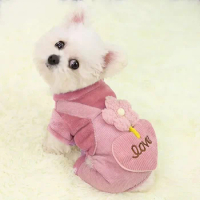 Pet dog thick four-legged clothes dogs Cute overalls warm vest for small dogs puppy cat Teddy bichon bear Soft corduroy jacket