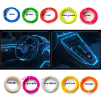1M/2M/3M/5M Car Ambient Light EL Wire Neon Flexible Interior LED Strip For Car Tube Rope Lights Decoration DIY Lamp Accessories