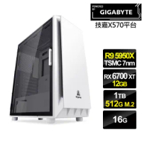 【技嘉平台】R9十六核{無雙魔龍}RX6700XT獨顯水冷電玩機(R9-5950X/16G/1T/512G_SSD/RX6700XT-12G)