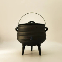 Cast Iron Pot with 3 Legs, 8L Camping Cookware, Belly Pot