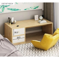 茶几輕奢現代窗台榻榻米桌子（100CM雙抽床上電腦桌(抽屜在左邊）仿實木+白） 