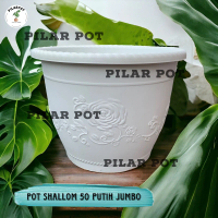 pot bunga tanaman shallom bulat putih 50cm - jumbo