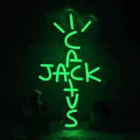 Cactus Jack Neon Sign Green Words Neon Light Sign Wall Art Neon Light For Rap Talking West Coast Light Up Hanging Sign，24*40cm