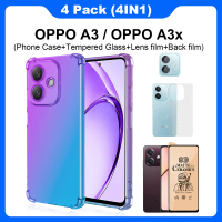 เคสโทรศัพท์, 4in1, เข้ากันได้กับ OPPO A3, การออกแบบไล่ระดับสี, กันกระแทก, ฟิล์มกันรอยเซรามิกแบบนิ่ม,