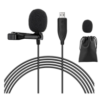 USB Microphone Lavalier Plastic 6.6 Ft Microphone PC Omnidirectional Condenser Lavalier Clip On Mic For Computer, Mac, Laptop
