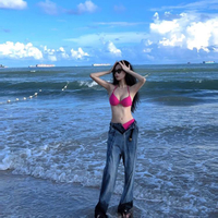 比基尼 歐美風泳衣女沙灘度假ins比基尼粉色大小胸鋼托聚攏三點式泡溫泉 三木優選