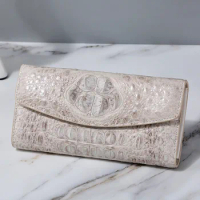 Exotic True Crocodile Skin Women Long White Wallet Lady Large Card Holders Authentic Real Alligator Leather Female Clutch Purse