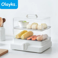 Olayks Electric Steamer Single/Double Layer Electric Pot 14L Capacity Household Ceramic Glazed Heating Plate Cooking Appliances