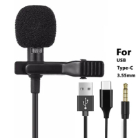 Portable Mini Microphone 1.5m Lavalier Clip-on Lapel Mic Wired USB 3.5mm Type-C Condenser Microfon For Phone for Mac Laptop PC