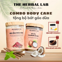 [Tặng bộ bát gáo dừa + bột Niacinamide] Bột tắm Thảo Dược Sáng Da + Scrub Cám Sữa Non Cà Phê Dừa - B