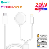 COTECi Multi Use 2 in 1 Wireless Charger Magnetic Adsorption Fast Charging For iPhone 8-14 Series iPad Apple Watch Charger Cable