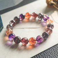 Seven Women's Three-Wheel Backbone Bracelet Super 7 Purple Hair Crystal Commemorative Gift