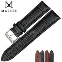 MAIKES New Product Watch Accessories Genuine Leather Watch Band 22mm 20mm 24mm Black Watch strap Men's Watchband For Longines