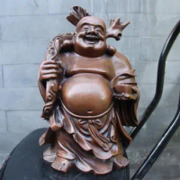 14.1 inches China Buddhism red Copper bronze Sack Monk Wealth Maitreya Buddha Statue Bronze Decoration Home Gift