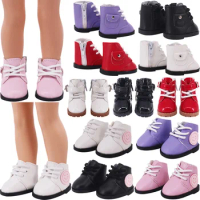 Cute Smiley Face Patch Shoes for 14inch Wellie Wisher&amp;32-34Cm Paola Reina Doll Accessories,Lace Up Leather Martin Boots,Kpop Toy