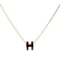 【HERMES】Mini Pop H pendant 立體橢圓簍空項鍊(黑/玫瑰金)