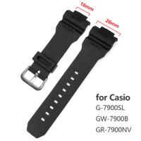 Black Silicone Wristband for Casio G-SHOCK GW-7900B G-7900SL GR-7900NV PU Watchband for G7900 Series 16x28mm Bracelet Accessory