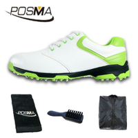 高爾夫球鞋女款球鞋 防側滑釘鞋 防水透氣 舒適柔軟  GSH051白 綠 配POSMA鞋包 2合1清潔刷   高爾夫球毛巾
