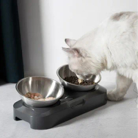 stainless steel PETKIT Double bowls FRESH Nano 15° adjustable pet Cat Food Bowl for pets feeding