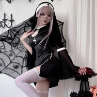 Gothic Vampire Cosplay Costume for Women Chiffon Dress Cosplay Costume with Scarf for Halloween Part