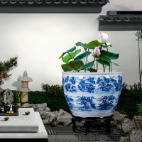 景德鎮陶瓷魚缸裝飾大型睡蓮碗蓮家用青花瓷落地戶外庭院裝飾擺件