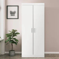 Wardrobe Wardrobe 2 door storage cabinet with adjustable shelves/rails, bedroom wardrobe in modern minimalist style, white