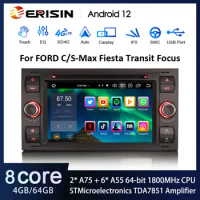 Erisin ES8566FB 7" Android 12 Autoradio DVD For Ford Fiesta Fusion Kuga Transit Galaxy Stereo Wireless CarPlay Android Auto GPS