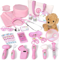 Doctor Kit for Toddlers 3 4 5 Years Old Kids Veterinarian Playset with Dog Toy Real Stethoscope & Ba