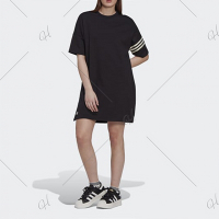 adidas 洋裝 女款 運動洋裝 長版上衣 三葉草 國際碼 TEE DRESS 黑 HM1773
