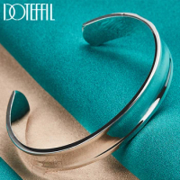 DOTEFFIL 925 Sterling Silver 12mm Smooth Adjustable Bangle Bracelet For Man Woman Fashion Wedding Engagement Party Jewelry