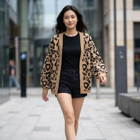 Cardigan Rajut Motif Leopard Wanita Oversize - Blouse Wanita Rajut Premium Dusty