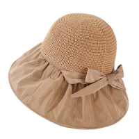 Bow Polyester Bucket Hat UV Protection Wide Brim Sun Cap Portable Foldable Panama Hat Breathable Outdoor Sport Sunshade Hat