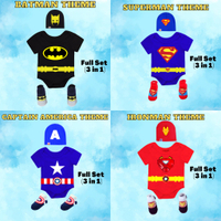 ชุดเต็ม (3 In 1) ชุดรอมเปอร์สำหรับเด็ก Superhero Monthly Milestone Batman Superman