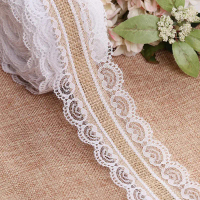 1 Roll Pita Goni Renda Lebar 4 CM Panjang 2 M Lace Burlap Ribbon-Rustic Florist Wrapping