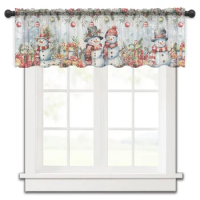 Christmas Poinsettia Berry Eucalyptus Gift Pine Cones Kitchen Curtains Tulle Sheer Short Curtain Living Room Decor Voile Drapes
