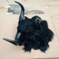 simulation yak 's head large 36x34cm hard model polyethylene&amp; furs black yak wall pandent handicraft home decoration gift s2654