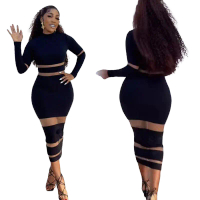 Gaun Wanita, Gaya Langsing, Panjang, Sesuai untuk Musim Luruh dan Musim Sejuk, Gaun Pinggang Tinggi,