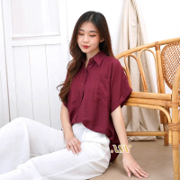 Kimi XL XXL XXXL 5L LD 110 120 130 140 Kemeja Polo-Linen Crinkle Oversize Atasan Wanita Bigsize Leng