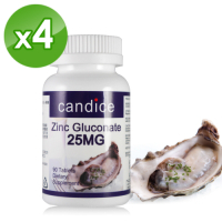 Candice康迪斯葡萄糖酸鋅錠(90顆*4瓶)｜Zinc Gluconate